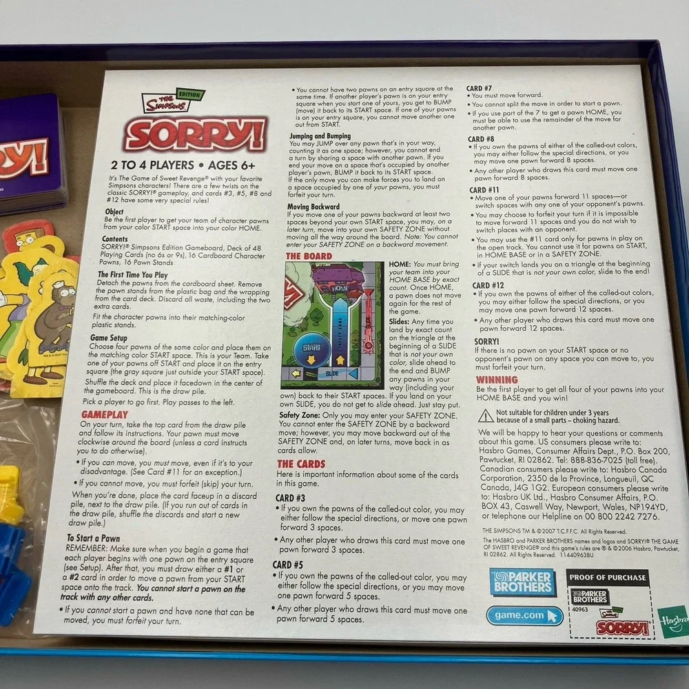 The Simpsons Sorry! Board Game Parker Brothers Complete Excellent Condition - Picture 6 of 9